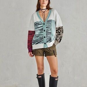 Anthropologie Mixed Animal Prints Colorblock Cardigan Leopard Zebra